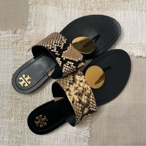 Tory Burch Patos Disk Stamped Snake Leather Sandal